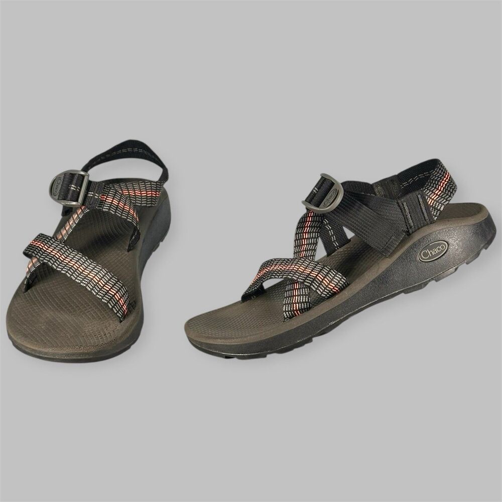 Chaco Men's Black Sandals with Orange & White Patterned Straps